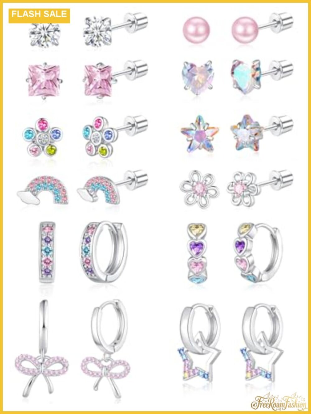 Surgical Steel Screw Back Earrings for Sensitive Ears with CZ Flower Butterfly